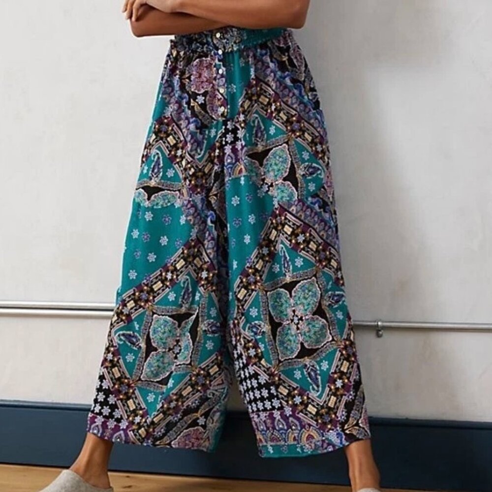 Free People Intimately Starshine Sheer Printed Smocked Waist Lounge Boho Pants L